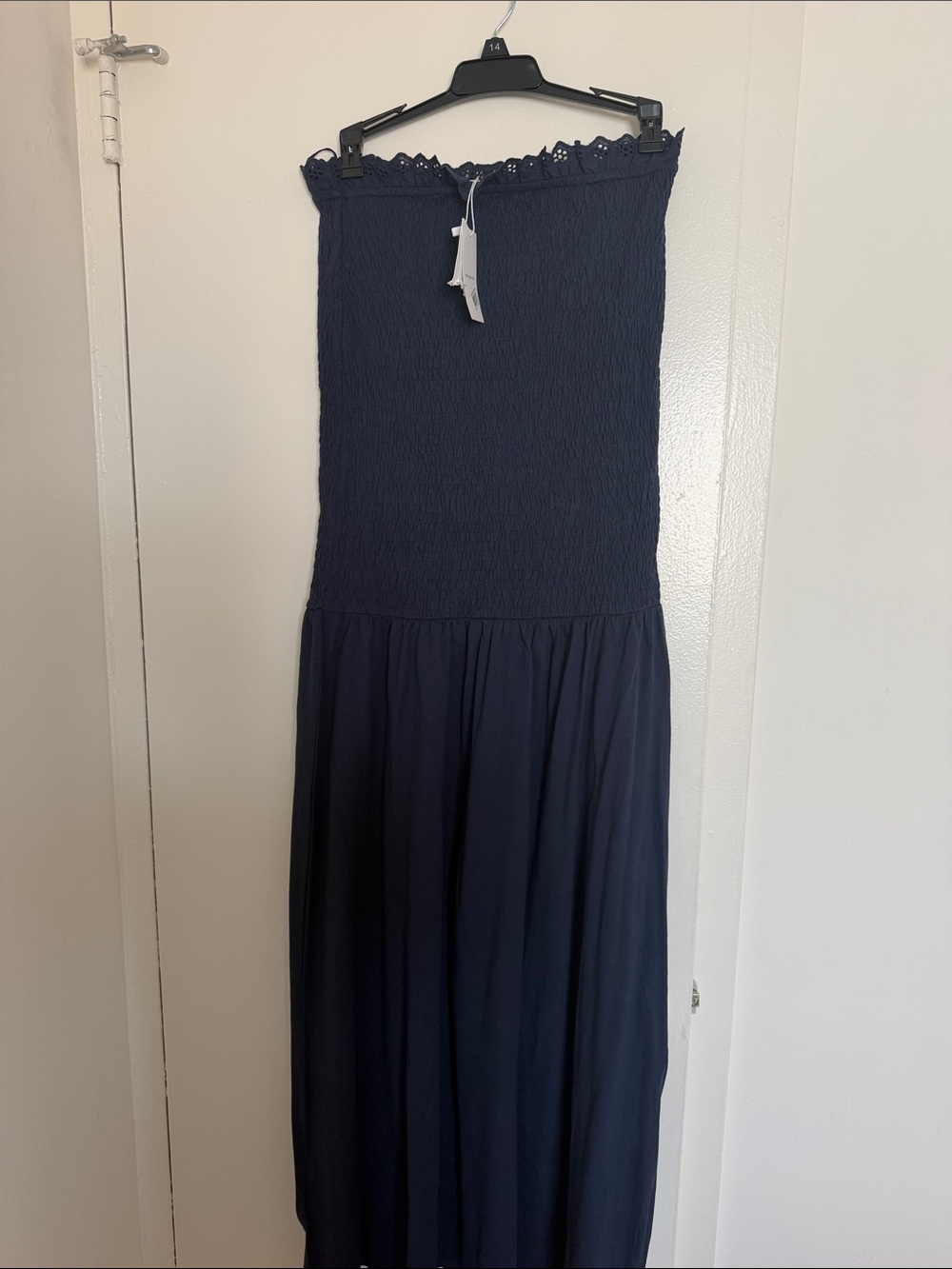 Mango Navy Strapless Maxi Dress with Smocked Bodice